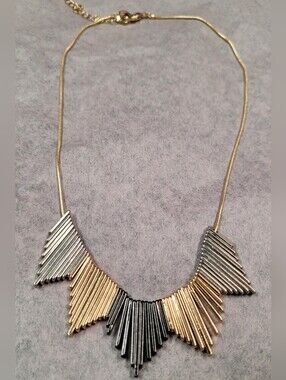 Tri-Tone Fringe Statement Necklace - Gold, Silver, Black